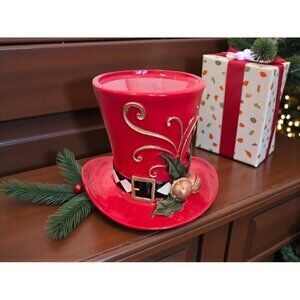 New Red / Green Checkered Christmas Top Hat Candle Holder Candle Stand Decor